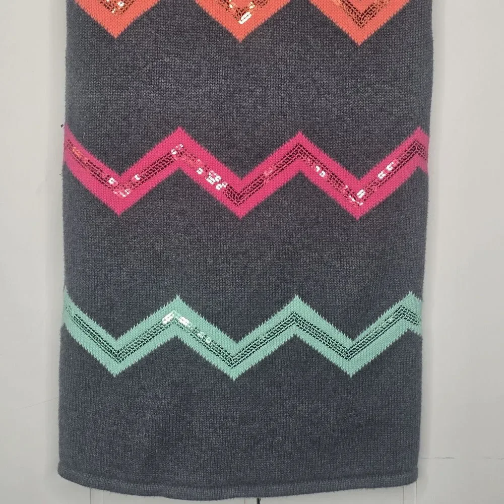 Gymboree Sweater Dress Kids 9 Gray Sequin Chevron Cowl Preppy Holiday Sparkle‎